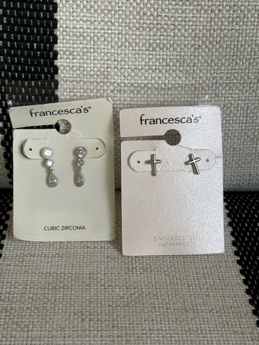 francesca's Silver Cubic Zirconia & Cross Stainless Steel Stud Earring Set of 2